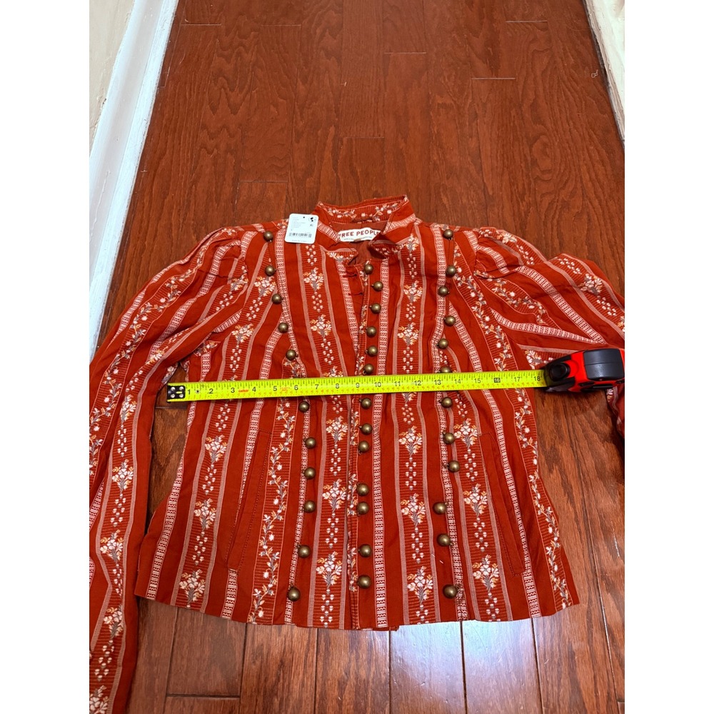 Free People Cottage Red Combo Floral Stripe  Button Jacket New Small - Picture 5 of 7